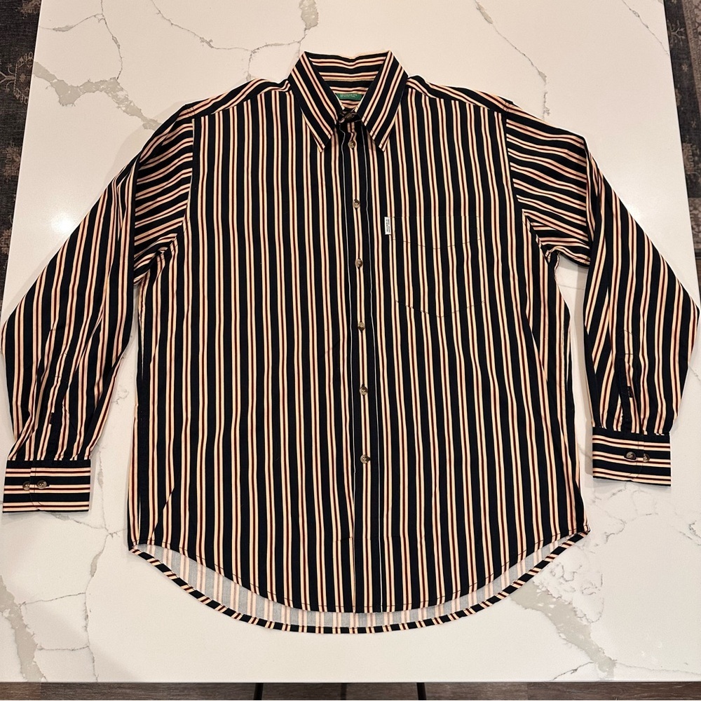 Vintage United Colors Of Benetton Mens Button Down Shirt Size L Disco Striped